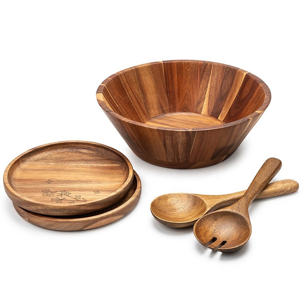 FLYWOD kitchen accessories wholesale wooden dough soup salad fruit mixing wood bowl set wooden bowl salad bowl