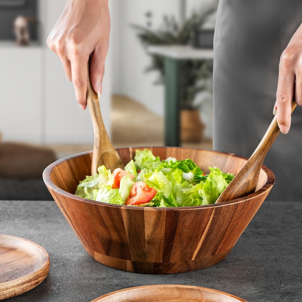 FLYWOD kitchen accessories wholesale wooden dough soup salad fruit mixing wood bowl set wooden bowl salad bowl