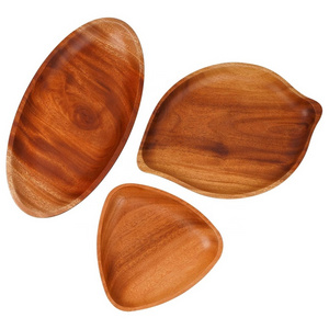 Luxury leaf shape steak serving tray wood plate dishes food wedding dinner acacia wooden charger plate wholesale wooden plate