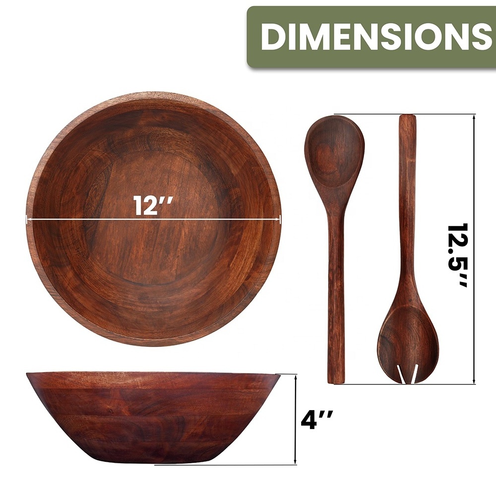 FLYWOD kitchen accessories custom wooden dough soup salad fruit mixing wood bowl set wooden bowl salad bowl