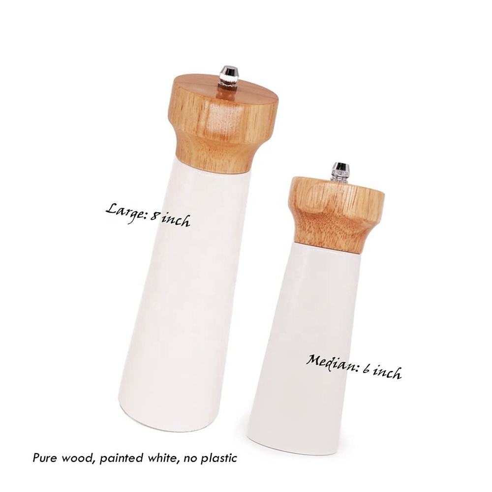 FLYWOD kitchen accessories spice milling tools rubber wood salt and pepper shaker mill white wooden salt and pepper grinder set