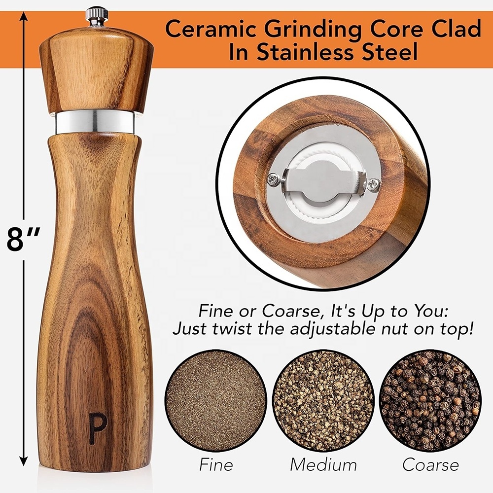 Manual kitchen gadgets acacia wood salt and pepper mill grinder salt and pepper shaker wood salt and pepper grinder set