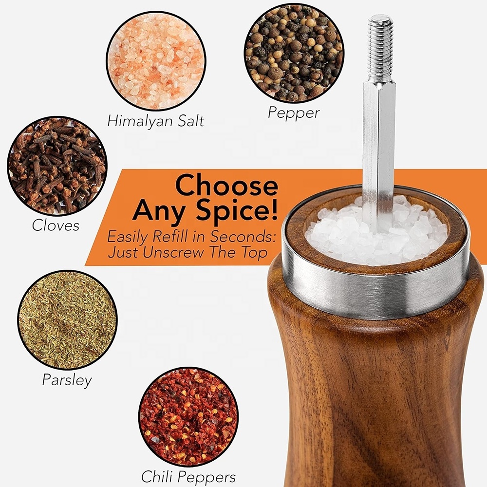 Manual kitchen gadgets acacia wood salt and pepper mill grinder salt and pepper shaker wood salt and pepper grinder set