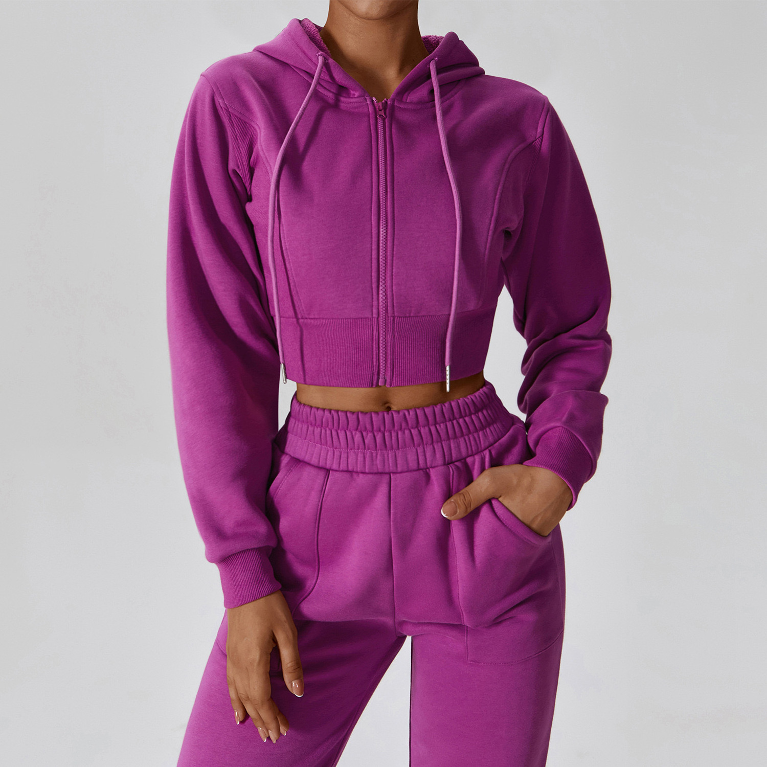 High Quality Blank Tracksuits Wholesale Zipper Velour Hoodie and Pants Set Customize Women Tracksuit