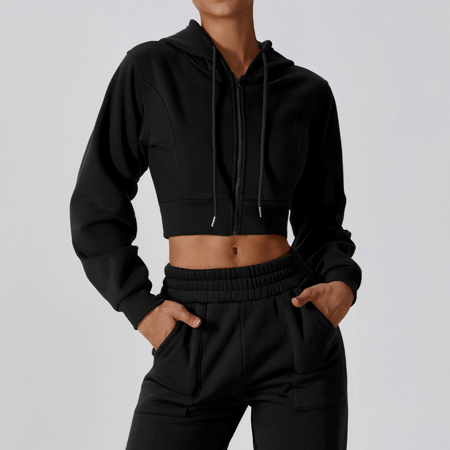 High Quality Blank Tracksuits Wholesale Zipper Velour Hoodie and Pants Set Customize Women Tracksuit