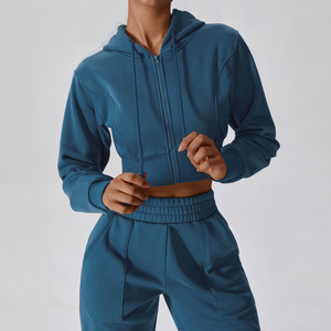 High Quality Blank Tracksuits Wholesale Zipper Velour Hoodie and Pants Set Customize Women Tracksuit