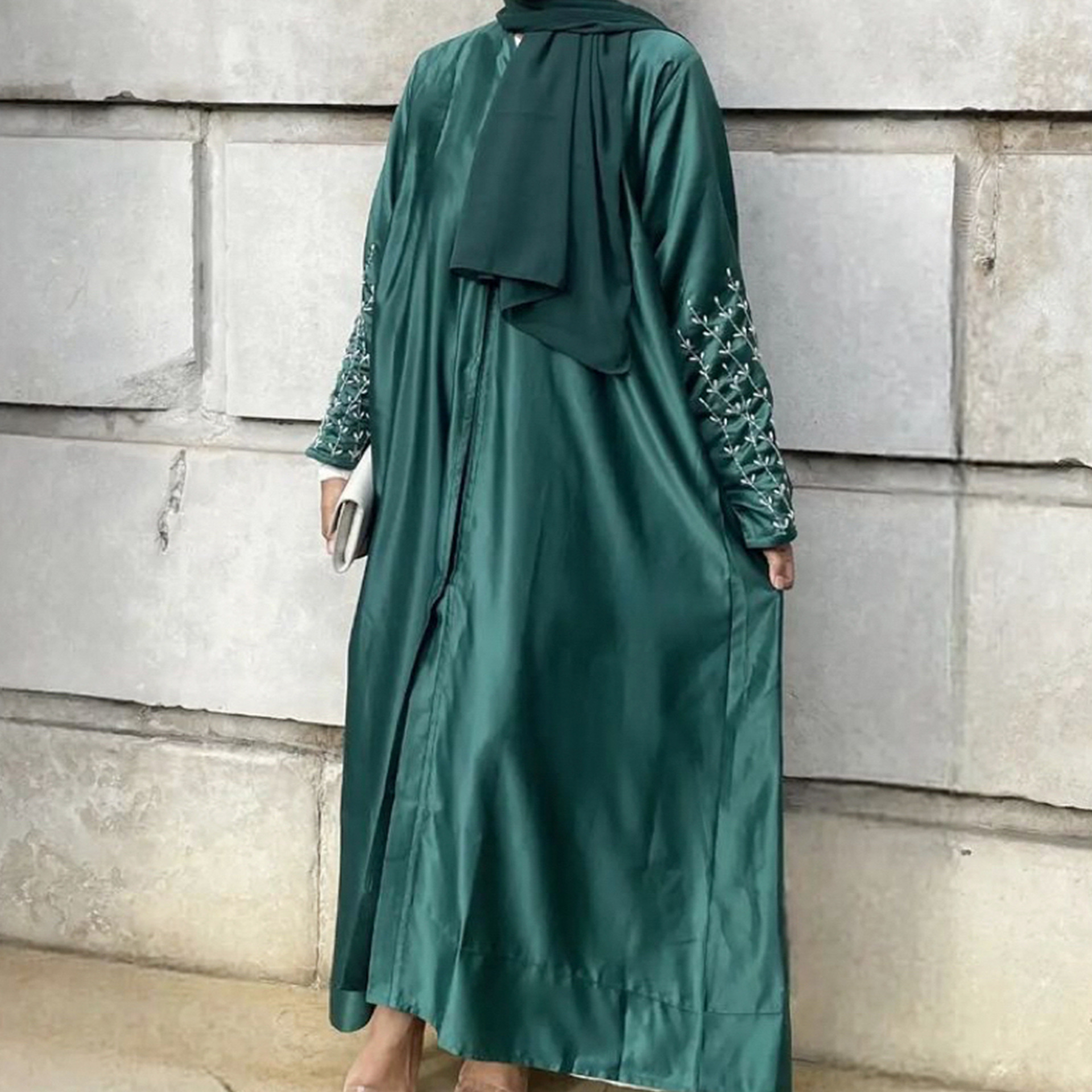 2023 Solid Color Luxury Abaya Women Muslim Dress Handmade Beads Open Abaya Turkey Modest Dubai EID Robe Abaya