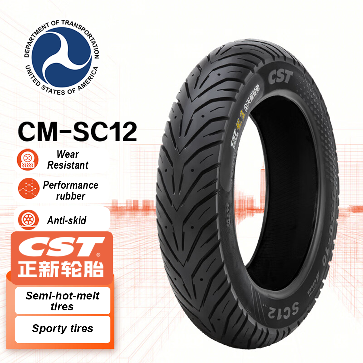 CST 90/90-10  3.00-10 3.50-10 90/90-12 100/90-12 120/70-12  all-weather semi-hot melt tubeless tire for electric scooters