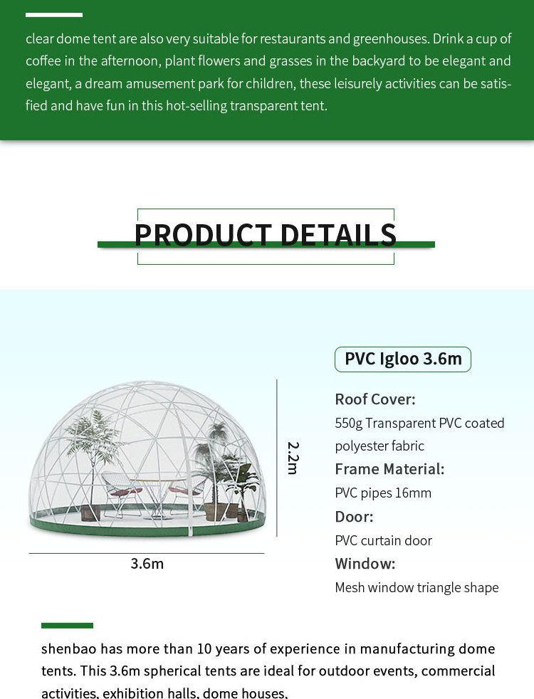 Outdoor Camping In Transparent Bubble House 5M Geo Domes Dome Glass Igloo Outdoor