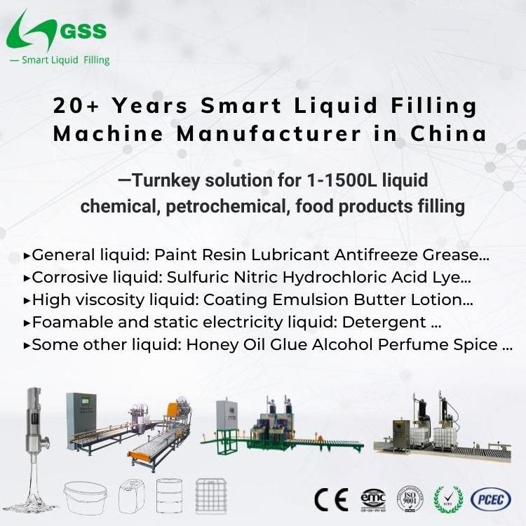 GSS 10-30L Semi Automatic Solvent Resin Paint Adhesive Additive Sulfuric Nitric Acid Lube Oil Chemicals Liquid Filling Machine