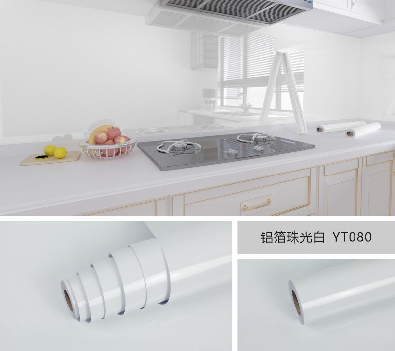 FM HOME Self adhesive Aluminum foil marble pvc pet wallpaper for kitchen cabinet