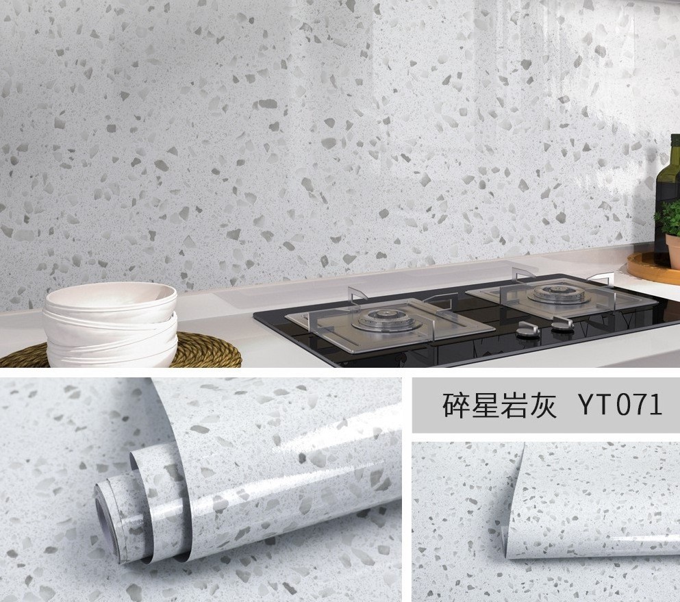 FM HOME Self adhesive Aluminum foil marble pvc pet wallpaper for kitchen cabinet