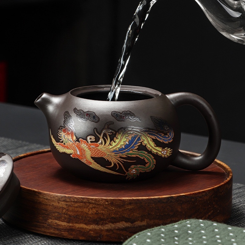 2024 New style  black  purple clay tea pot, china kongfu tea set with dragon pattern