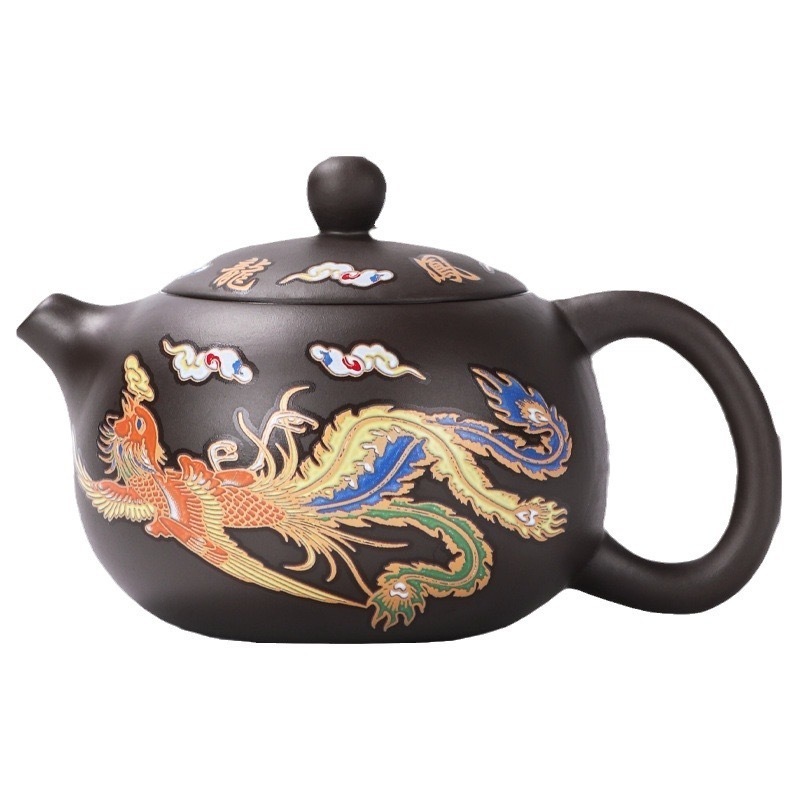 2024 New style  black  purple clay tea pot, china kongfu tea set with dragon pattern