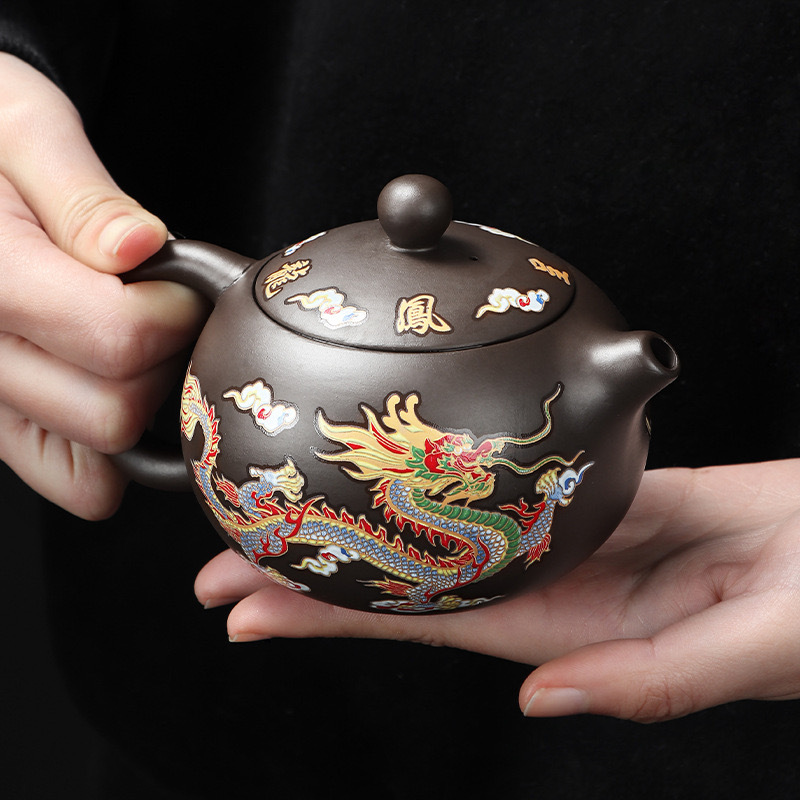 2024 New style  black  purple clay tea pot, china kongfu tea set with dragon pattern