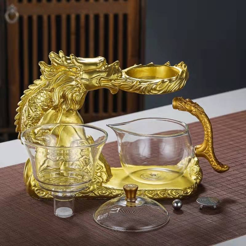 Hot selling Chinese style dragon shape Kungfu semi-automatic glass kungfu brewing borosilicate tea sets