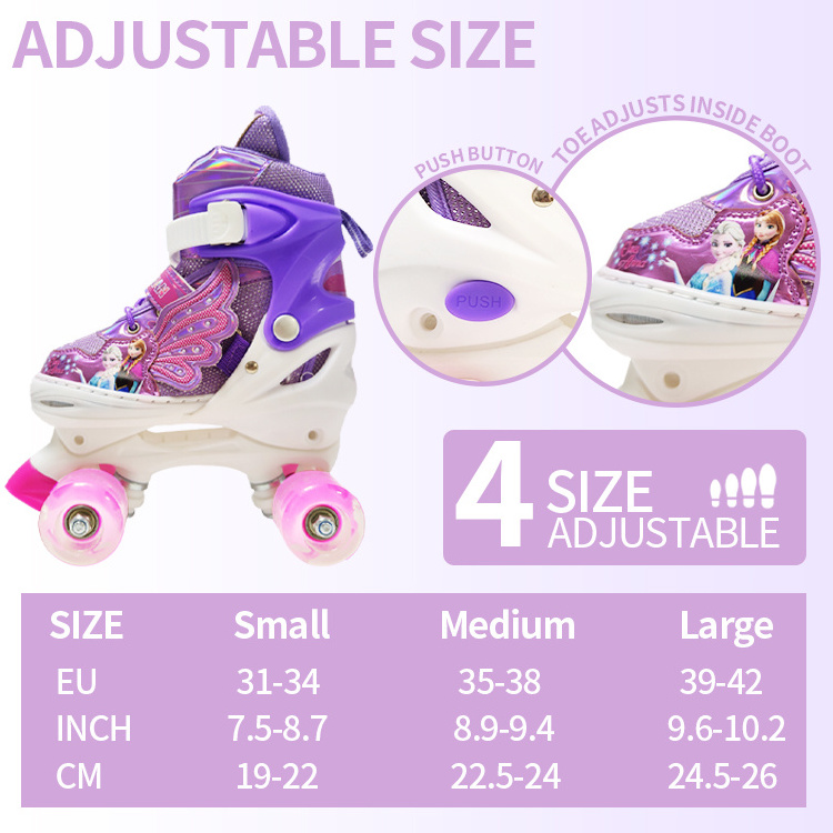 Wholesale Purple Adjustable Kick Girls Kids Flashing Roller Skates Shoes 4 Wheels