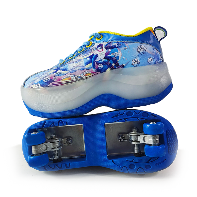 Children LED Built in Kick Runaway Skate Inline Flashing Roller Skate Blue Quad Set for Kids Wheels Tire Shoes Price rollerskate