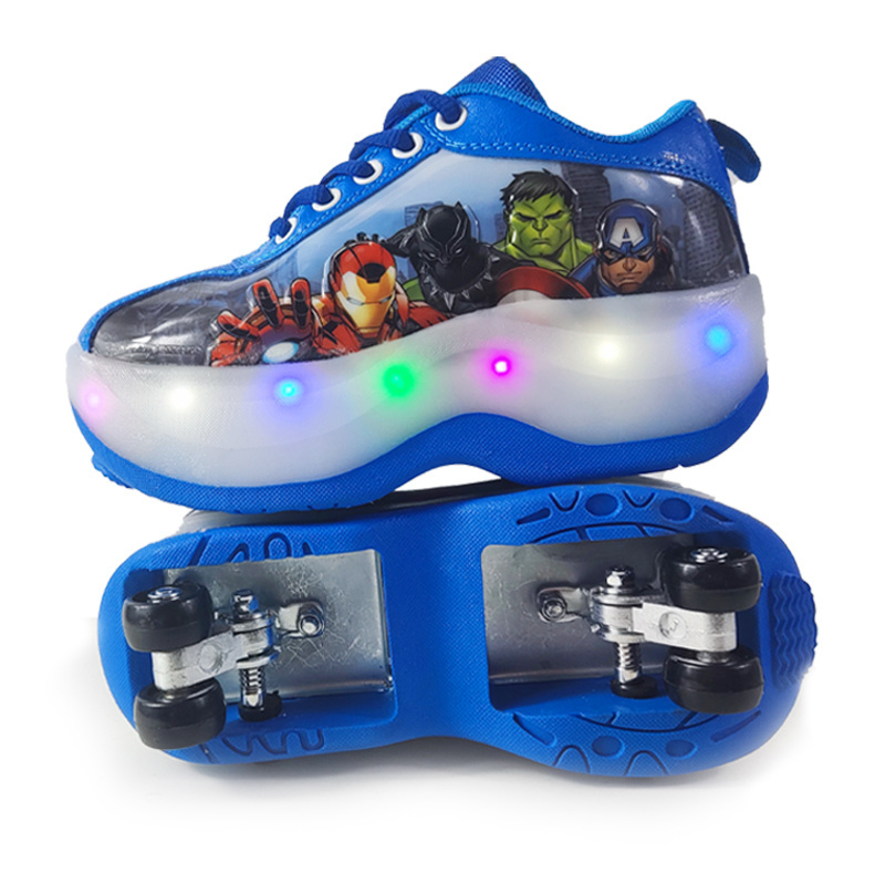 Children LED Built in Kick Runaway Skate Inline Flashing Roller Skate Blue Quad Set for Kids Wheels Tire Shoes Price rollerskate