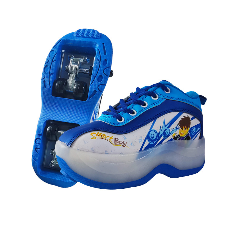 Children LED Built in Kick Runaway Skate Inline Flashing Roller Skate Blue Quad Set for Kids Wheels Tire Shoes Price rollerskate