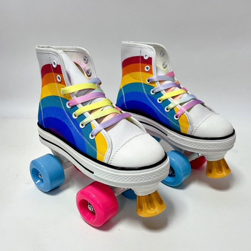 Rainbow White Roller Skate Runner Inline Four Wheels Flashing Roller Skating Shoes for 13 Years Old