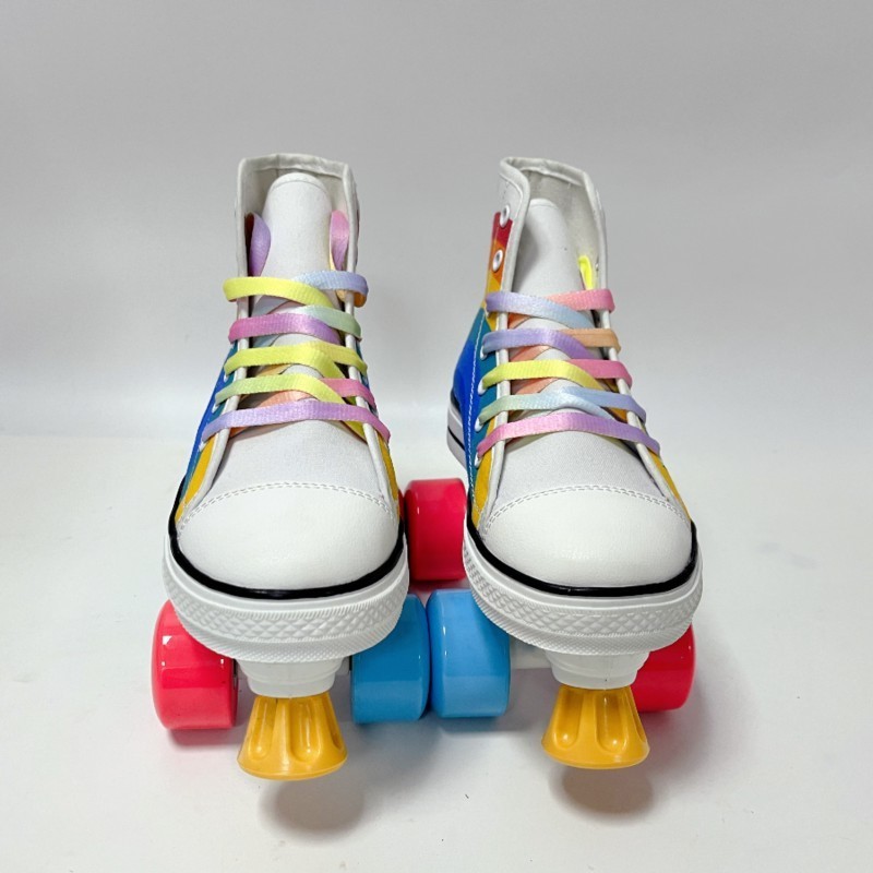 Rainbow White Roller Skate Runner Inline Four Wheels Flashing Roller Skating Shoes for 13 Years Old