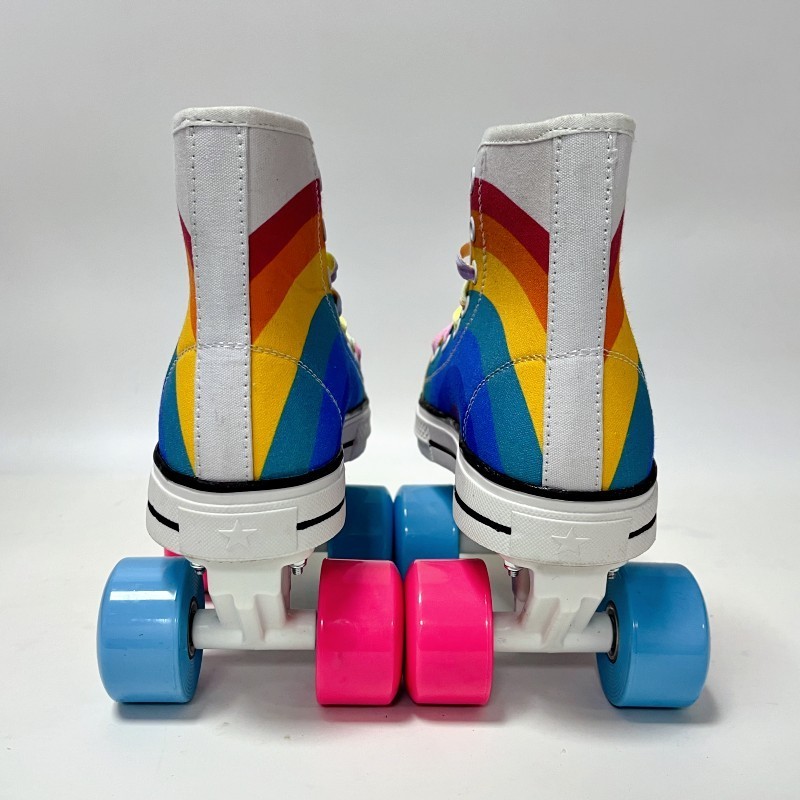 Rainbow White Roller Skate Runner Inline Four Wheels Flashing Roller Skating Shoes for 13 Years Old