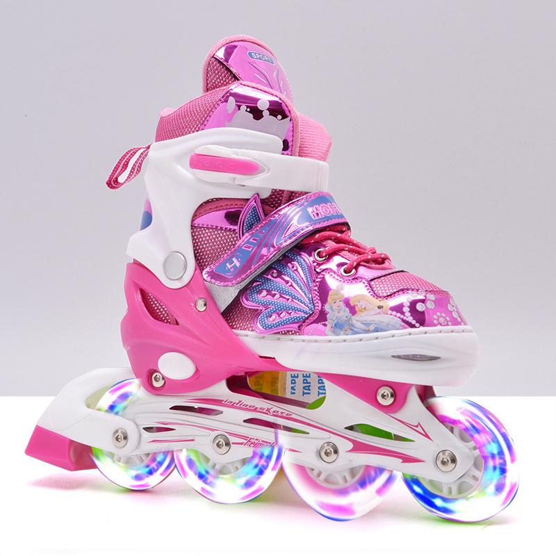 Hot sales Adjustable Flashing 4 Wheels Purple Inline Skates Wings Fly Inline-skates For Kids Girls