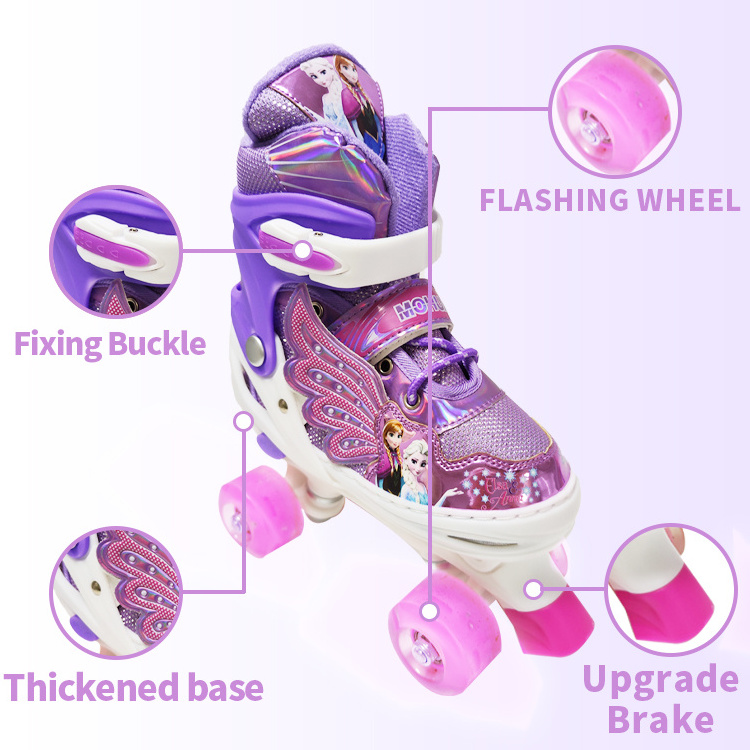 Wholesale Purple Adjustable Kick Girls Kids Flashing Roller Skates Shoes 4 Wheels