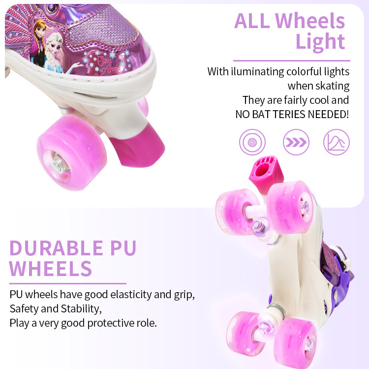 Wholesale Purple Adjustable Kick Girls Kids Flashing Roller Skates Shoes 4 Wheels