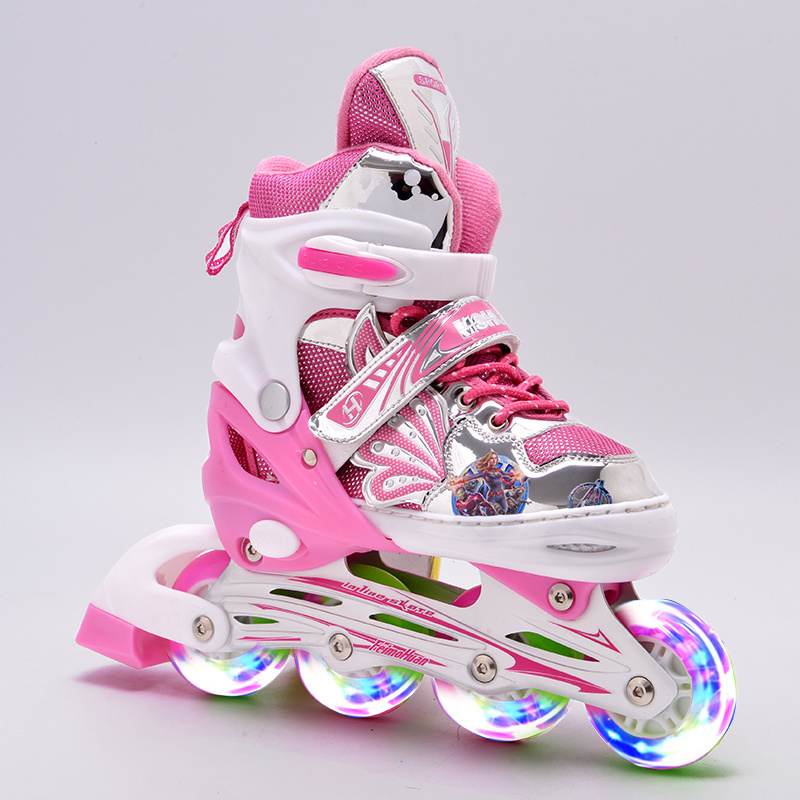 Hot sales Adjustable Flashing 4 Wheels Purple Inline Skates Wings Fly Inline-skates For Kids Girls