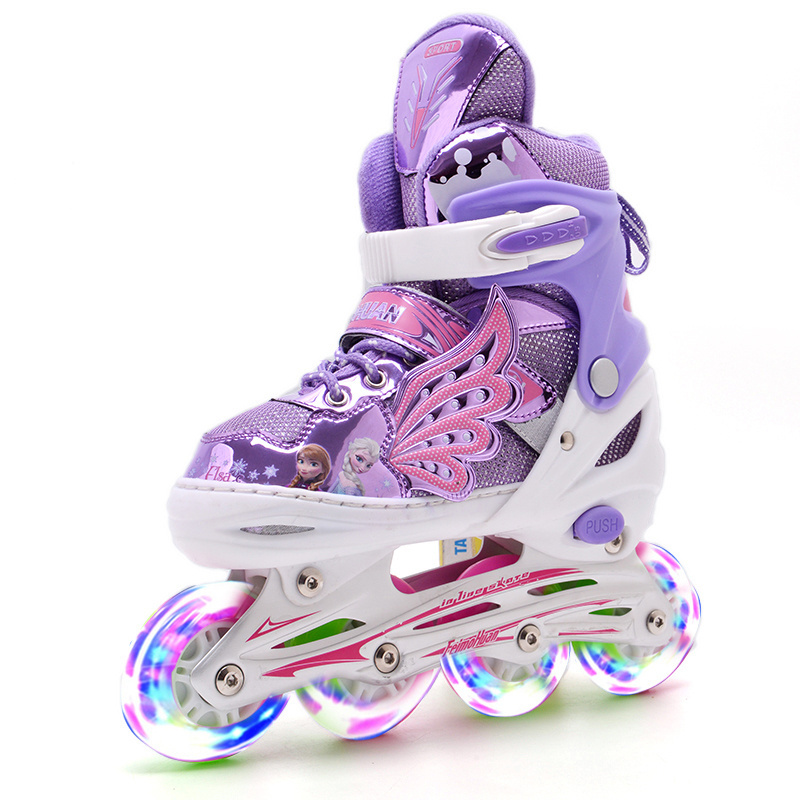 Hot sales Adjustable Flashing 4 Wheels Purple Inline Skates Wings Fly Inline-skates For Kids Girls