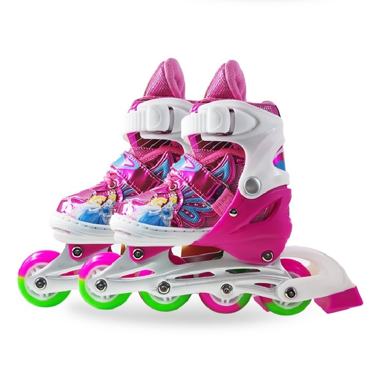 Hot Sales Kids Girls Adjustable Flashing Pink Aggressive Inline Skates Suit Professional 4 Wheels Inline Hockey Skate