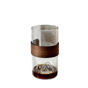 Retro mountain-viewing ear-mounted coffee cup insulated bamboo cups set ice American latte  tea cold drink cup