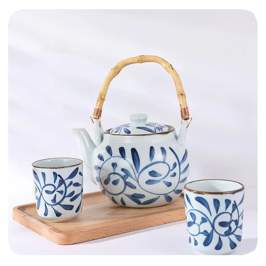 New Japanese retro ceramic teapot with infuser and rattan handle exquisite porcelain tea pot set 2024