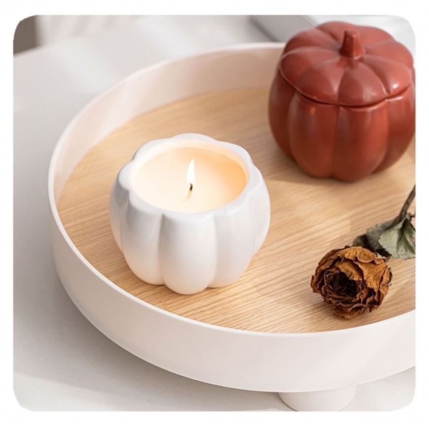 Matte White Ceramic Pumpkin Baker Candle Jars With Lid Halloween Holiday Cabinet Door Knobs Coral Design Soy Wax Candle