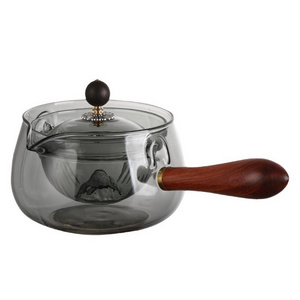 Hot-Sale Borosilicate Glass Tea Pot With Wooden Handle Can 360 Rotating Glass Kettle for Tea