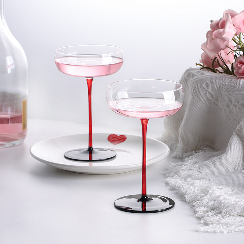 Crystal glass red and black bottom cocktail cup Champagne tall glass Creative personality Martini cup