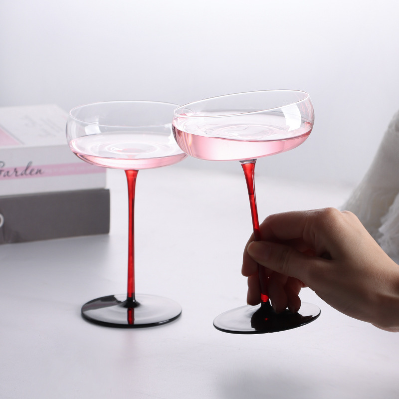 Crystal glass red and black bottom cocktail cup Champagne tall glass Creative personality Martini cup