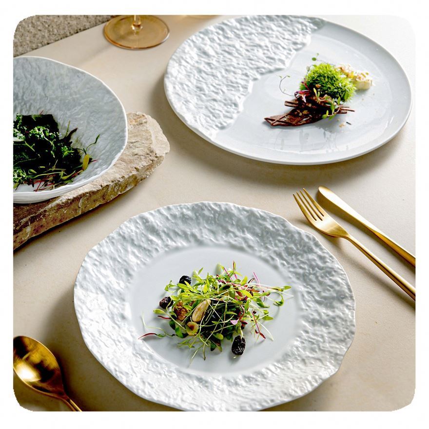 Porcelain Dinnerware Dessert Serving Dishe Soup Salad Bowl Ceramic Stone Style Crockery Creative Plates For Restaurant