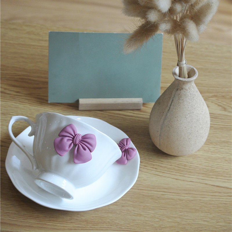 Wholesale Creative Handmade Coffee Cup Bows Nordic Simple Ceramic Coffee Mug with Saucer