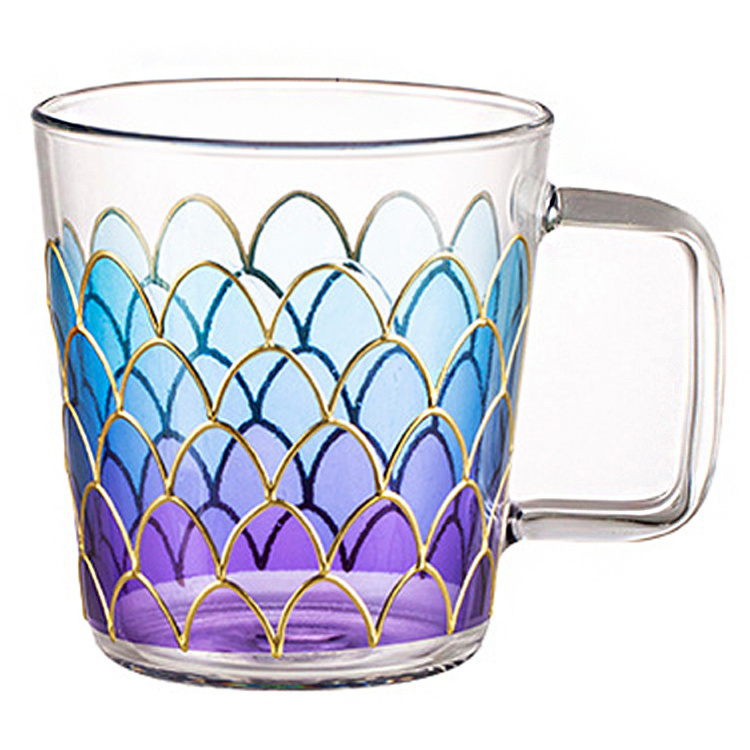 Fish Scales Mugs Tea Cup Rainbow Gradient Mermaid Glass Mug for Office and Home