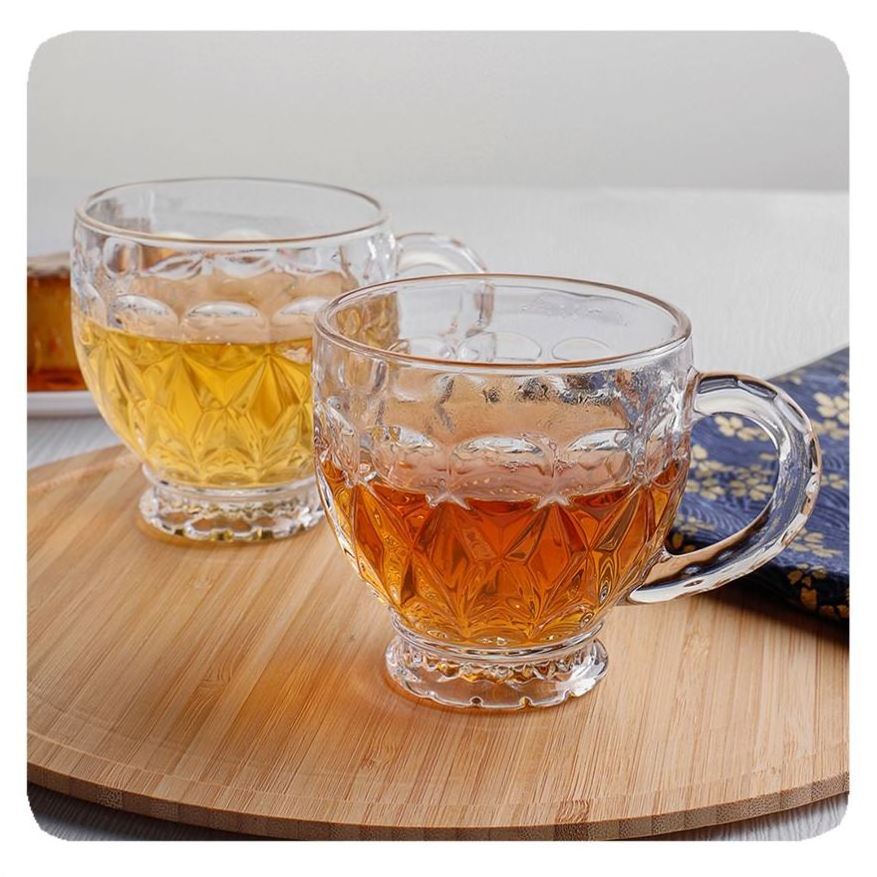 Hot Sale Glass Coffee Mugs 14 Oz Clear Embossed Glass Cups, Creative Tea Glass Coffee cup