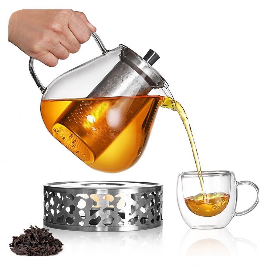 New 1000 ml Handmade high borosilicate glass teapot tea pot stove safe stainless steel infuser Loose Leaf Tea Maker Brewer 2024