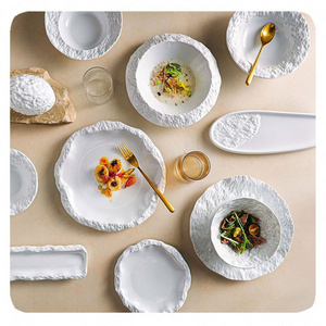 Porcelain Dinnerware Dessert Serving Dishe Soup Salad Bowl Ceramic Stone Style Crockery Creative Plates For Restaurant