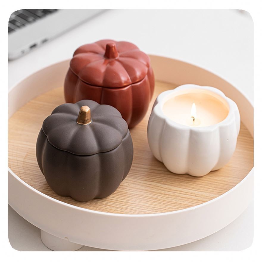 Matte White Ceramic Pumpkin Baker Candle Jars With Lid Halloween Holiday Cabinet Door Knobs Coral Design Soy Wax Candle