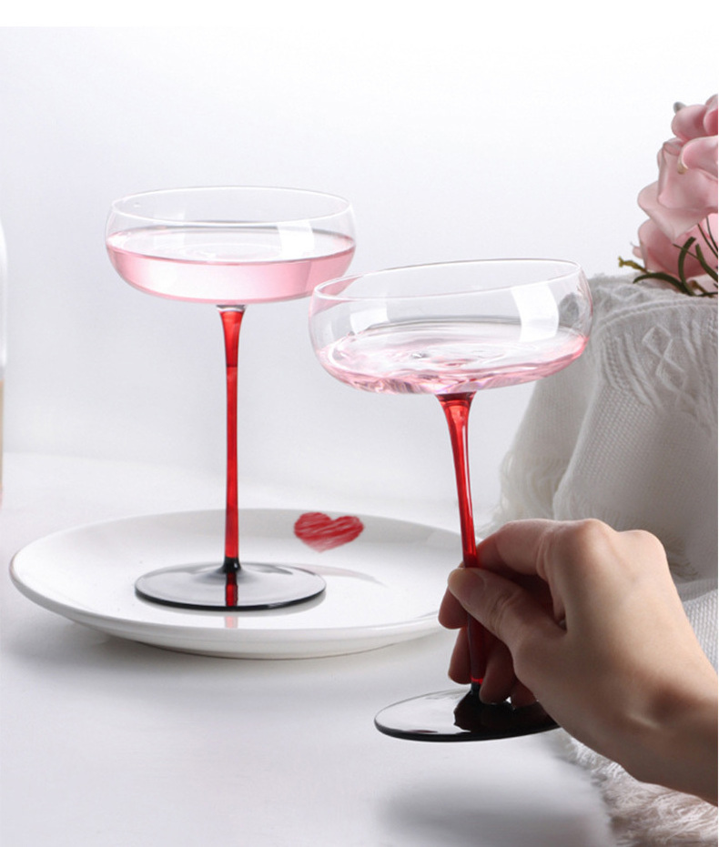 Crystal glass red and black bottom cocktail cup Champagne tall glass Creative personality Martini cup