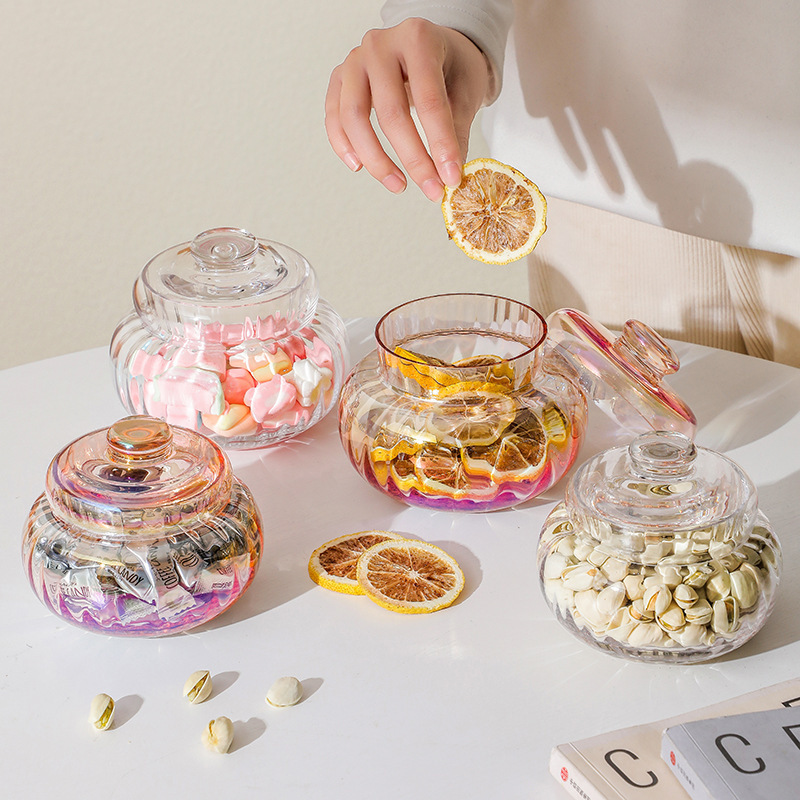 Pumpkin Shaped Glass Storage Jar with Lid Cookie Candy Nut Storage Jar Home Restaurant Hotel Office Gift