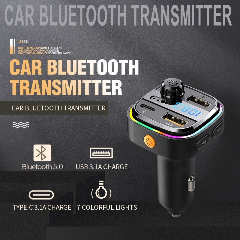 2023 Wireless Multifunctional Bluetooth Handsfree Car Kit/Adapter FM Transmitter/Calling/Mp3 Player, USB Ports for charger