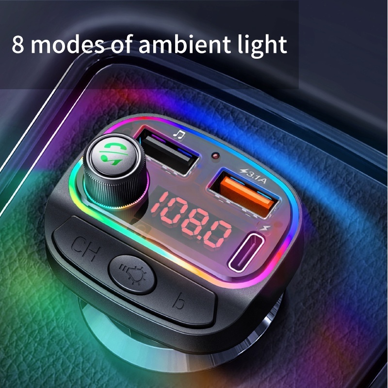 Colorful Lights Car Stereo Phone Charger Wireless Bluetooth Fm Transmitter Car Mp3 Player Multifunctional OEM ABS U Disk